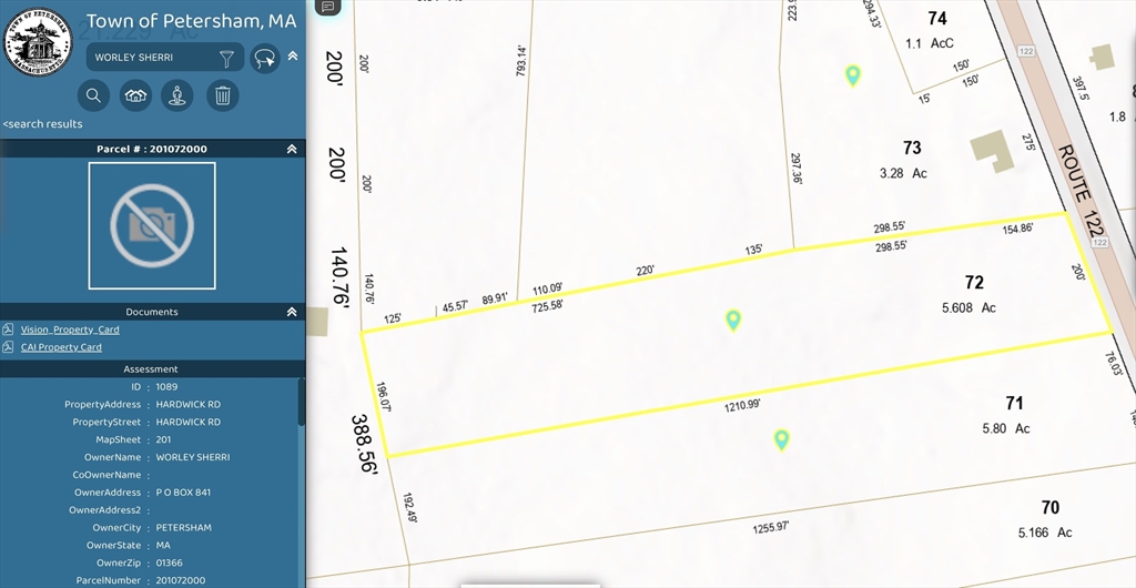 0 Hardwick-Lot 72, Petersham, Massachusetts, ,Land,For Sale,Hardwick-Lot 72,73356502